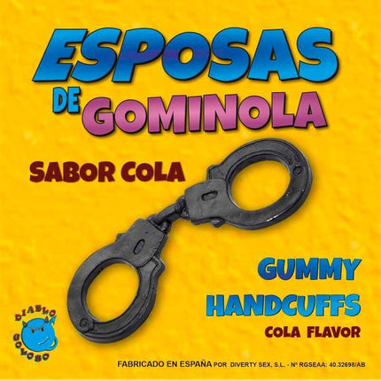 Black Gummy Handcufs with Cola Flavor in playful packaging.