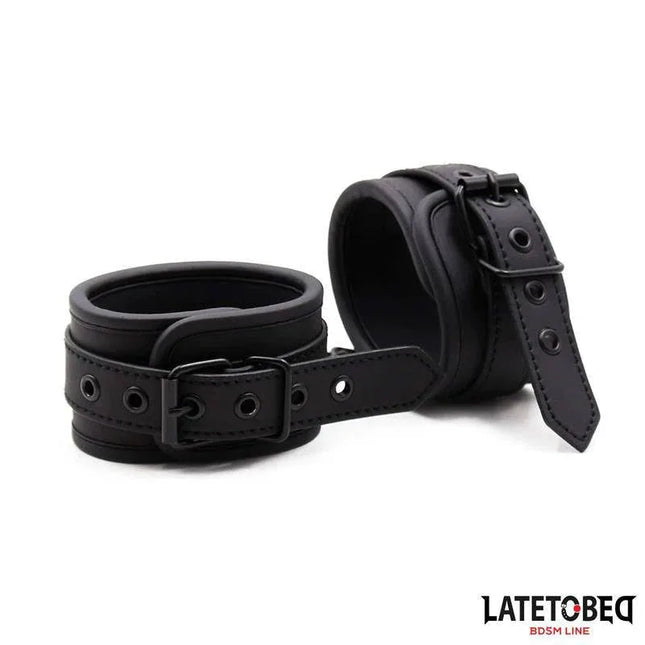 Black Leather Handcuffs - Sturdy Wrist Restraints, Latetobed BDSM Line, PU leather material emphasizing durability and comfort.