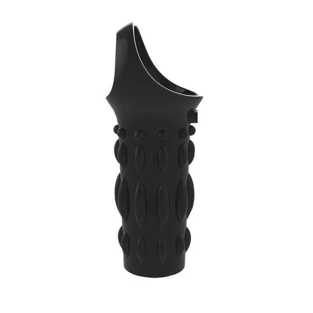 Black Penis Sleeve 11.5 cm with textured surface made of TPE for enhanced stimulation and snug fit, shown in flexible design.