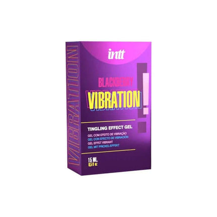 Blackberry Tingling Effect Vibrating Gel 15 ml packaging with vibrant colors and bold text, highlighting intimate experience features.