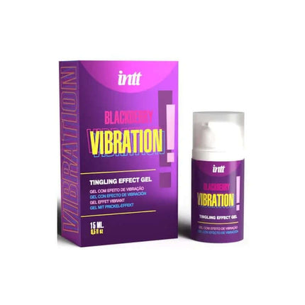 Blackberry Tingling Effect Vibrating Gel 15 ml bottle and packaging showing vibrant design and size.