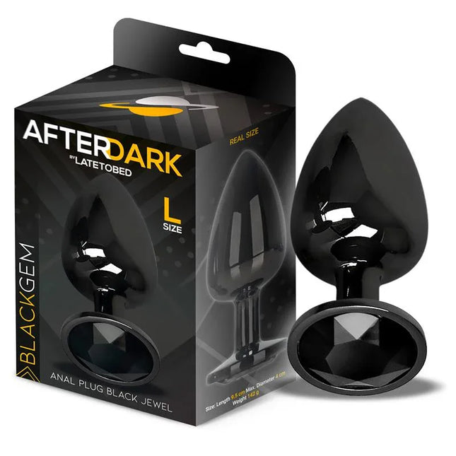 Blackgem Metalic Butt Plug with Black Jewel Size L by Afterdark, featuring a weighty, smooth design in aluminum for advanced pleasure.
