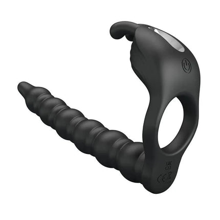 Blackney Cock Ring Vibrator Plug Silicone for dual stimulation with 7 vibration functions, enhancing intimacy and delaying ejaculation.