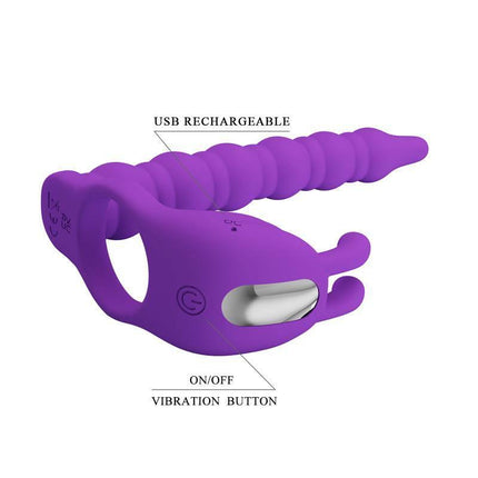 Purple Blackney Vibrating Penir Ring with USB charging, 7 vibration modes, silicone design for enhanced performance and satisfaction.