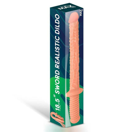 Box of Blade Realistic Dildo Sword 18.5 Flesh, a sword-shaped pleasure toy with lifelike detail and soft, flexible material by Max & Co.