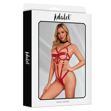 Blanca Teddy Red lingerie by Adalet featuring bold strapped design, adjustable straps, and underwire bra for confident allure.