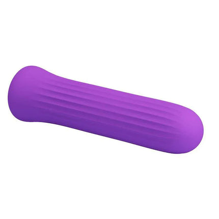 Blanche Rechargeable Vibrating Bullet - Purple, flexible and textured silicone body, 12 vibration speeds for versatile stimulation.