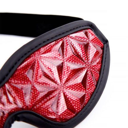 Blindfold Diamond Vegan Leather with red diamond-patterned eye mask for BDSM sensory play.