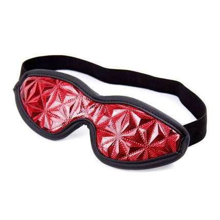 Blindfold Diamond Vegan Leather with red diamond-pattern design for sensory play and BDSM enthusiasts.