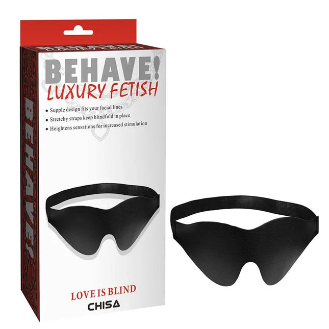 Blindfold Love Is Blind Classics black soft mask with packaging, enhancing intimate experiences and sensory heightening.
