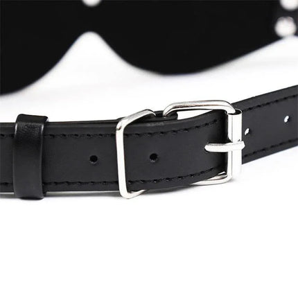 Close-up of Blindfold with Strap Adjustable buckle and strap, showcasing secure and customizable fit for BDSM play.