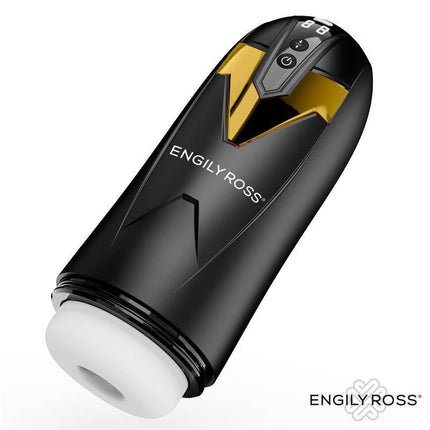 Engily Ross male masturbator with a sleek black and gold design, featuring intuitive controls and modern aesthetics.