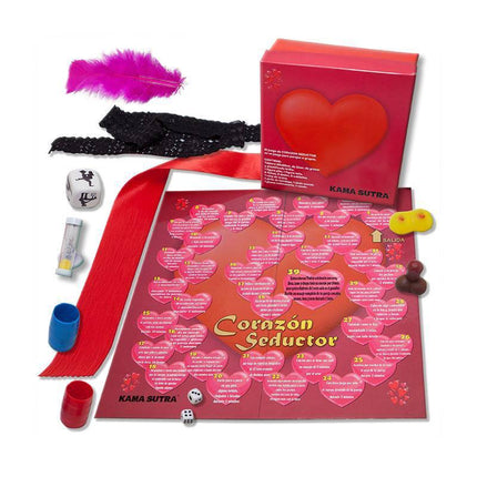 Board Game Corazon Seductor - Adult couple board game for romance and intimacy, includes board, dice, and romantic accessories.