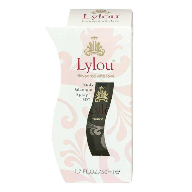 Body Glamour Spray 50 ml box with elegant design, perfect for romantic settings.