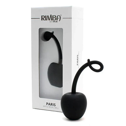 Bola Kegel en Forma de Manzana Paris Negra en caja, herramienta elegante para entrenamiento de suelo pélvico y placer íntimo.
