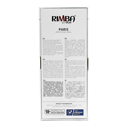 Bola Kegel en Forma de Manzana Paris Purpura packaging showing multilingual instructions and product details.