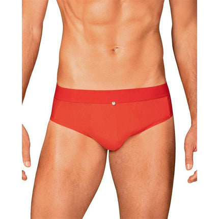 Red Boldero Briefs by Obsessive on male model showcasing elegant and comfortable luxury lingerie design.