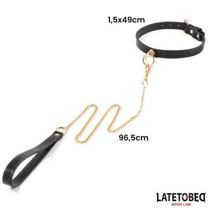 Adjustable collar and lead with gold detailing from Bondage Kit with 8 Pcs with Storage Bag by Latetobed BDSM Line.