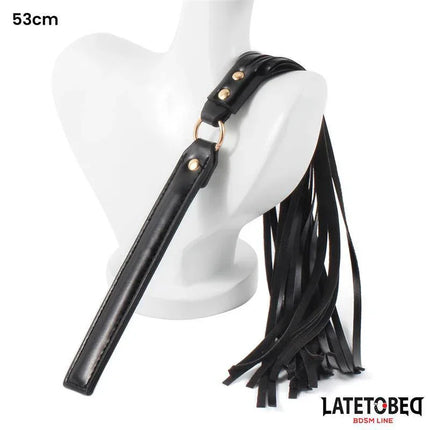 Bondage Kit with 8 Pcs with Storage Bag featuring 53cm leather flogger from Latetobed BDSM Line with gold detailing.