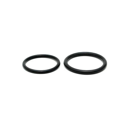 Bondage Play Rubber Cock Ring dual-ring set featuring two black rings in different sizes for tailored fit and enjoyment.