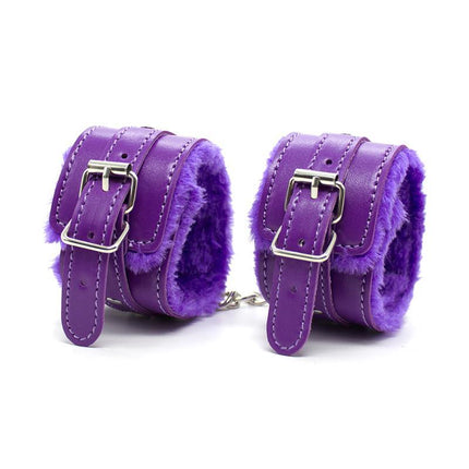 Purple handcuffs from Bondage Set 10 Pieces Purple, featuring soft velvet lining and nickel-free design for comfort and safety.