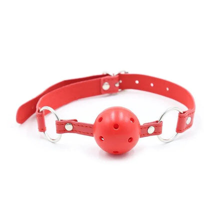 Red ball gag from Bondage Set 10 Pieces Red for intimate restraint and BDSM play.