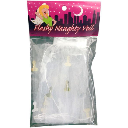 Flashy Naughty Veil packaged in clear plastic with city skyline design