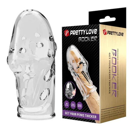 Booker Penis Sleeve in transparent TPR with packaging, designed for enhanced performance, durability, and comfort.