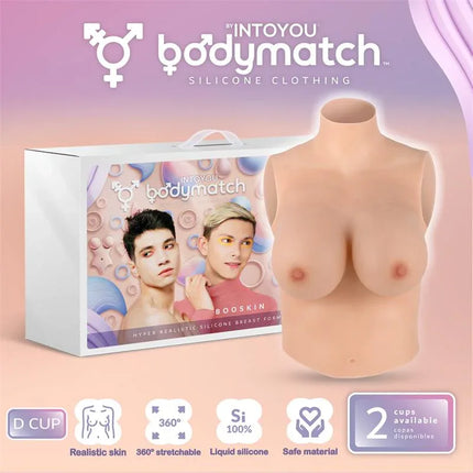 Booskin Realistic Breast Form D Cup Liquid Silicone with packaging, offering hyper-realistic silicone for comfort and authenticity.