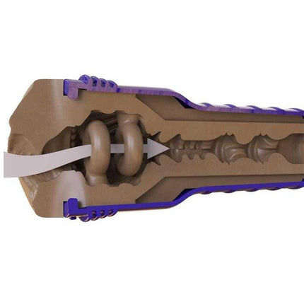 Cross-section view of Boost Bang Masturbator Vagina showing lifelike sleeve and ribbed interior for enhanced stimulation.