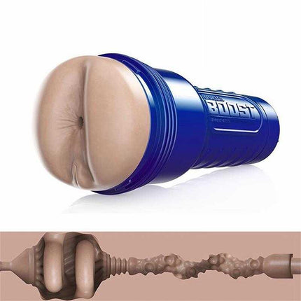 Boost Blast Masturbator Anus with blue casing and textured interior for lifelike, soft stimulation