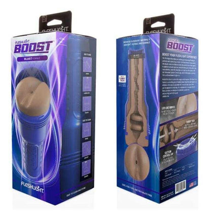 Packaging of Boost Blast Masturbator Anus by Fleshlight with product features and design details visible.