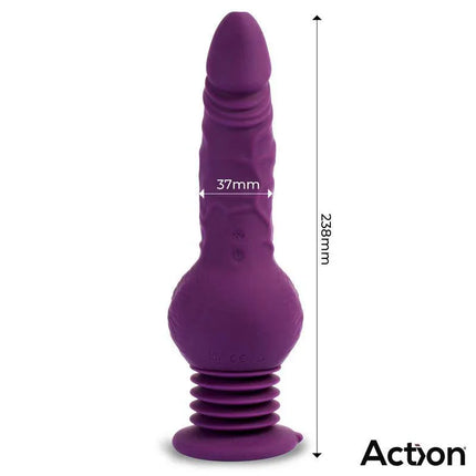 Booster Ultra Jet Thruster Vibrator with Powerfull Suction Cup featuring a purple semi-realistic design with dimensions shown.