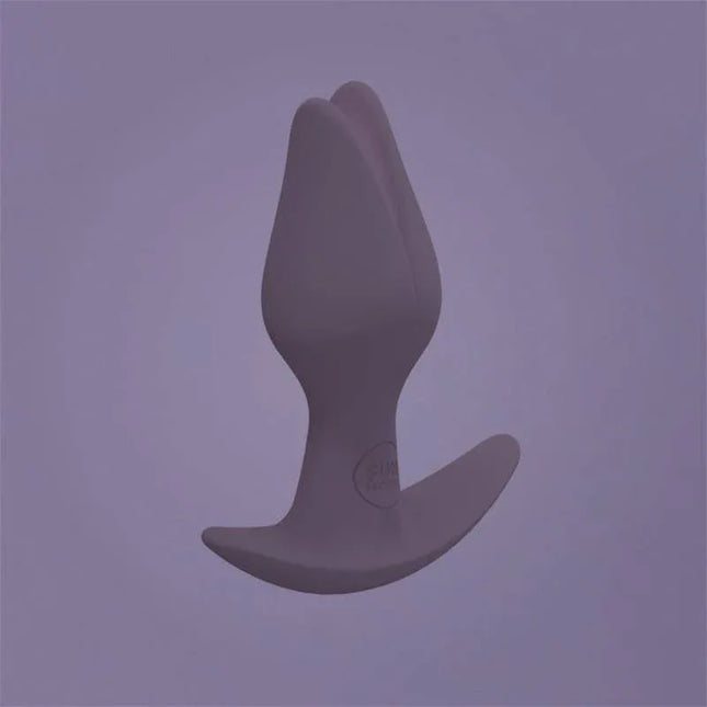 Bootie Fem Female anal plug Dark Taupe silicone toy with tulip shape and asymmetrical base for enhanced pleasure.