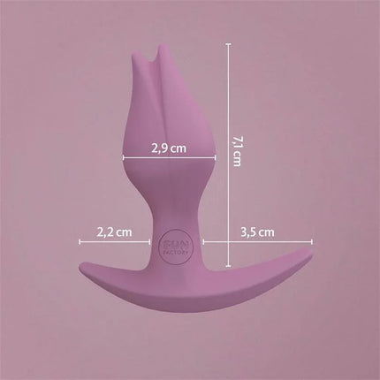 Bootie Fem Female anal plug Rose with dimensions, beginner-friendly for vulva owners, in pink medical-grade silicone.