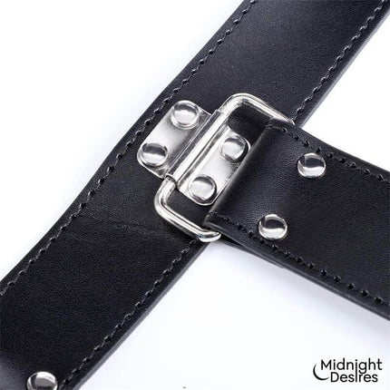 Close-up of the Bound Arm Restraint Set buckle made from vegan leather, showcasing secure and elegant design for bondage enthusiasts.