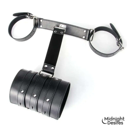 Bound Arm Restraint Set made from vegan leather, featuring adjustable straps and elegant detailing for bondage play.