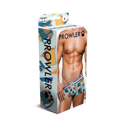 Boxer Autumn packaging with colorful design and Classic Prowler logo. Made from a polyester/spandex blend for comfort and movement.