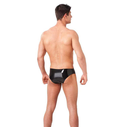 Boxer Latex in black, showcasing a sleek, form-fitting design made from 100% natural latex for an elevated look.