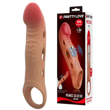 Brad Vibrating Penis Sleeve with packaging, soft TPE design, adjustable fit, powerful vibrator for enhanced pleasure and longer erections.