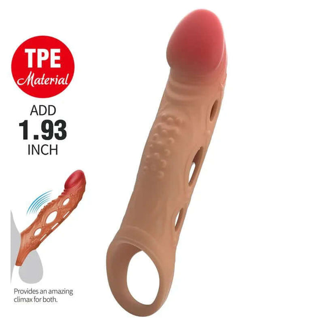 Brad Vibrating Penis Sleeve made from TPE, adds 1.93 inches, features vibrating design for enhanced pleasure and firmer erections.