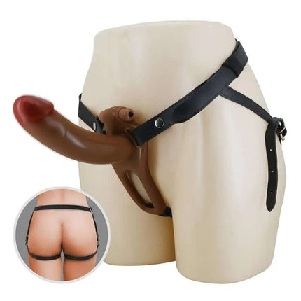 Bradden Universal Strap On with Vibrating Hollow Dildo 6.7 featuring nylon straps and soft lining for comfort and secure fit.