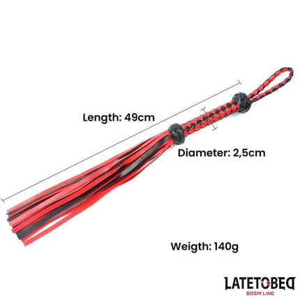 Braided Flogger 49 cm from Latetobed BDSM Line, featuring a PU handle with braided tails, red and black design, 49 cm length.