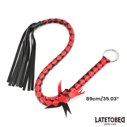 Red and black braided flogger 85 cm from Latetobed BDSM Line