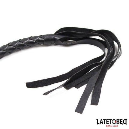 Braided Whip Black 116cm with braided construction and long black strands for tactile sensation control, designed by LATETOBED.