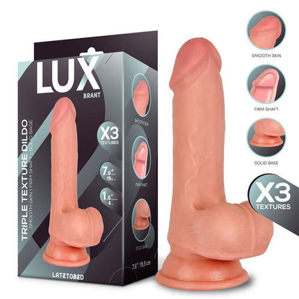 Brant Triple Density Dildo with Balls 7.6 product photo with box and texture details