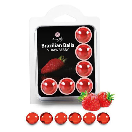 Brazilian Balls Set 6 Strawberry massage oil, red balls with strawberry scent for romantic relaxation and smooth skin.