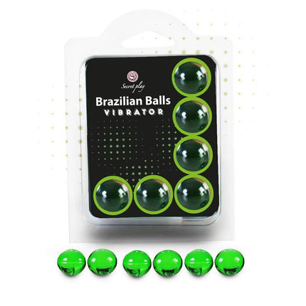 Brazilian Balls Set 6 Vibrator in packaging, featuring six green massaging balls for enhanced intimate experiences.
