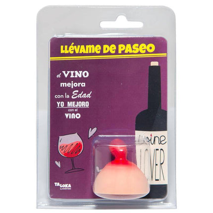 Breast Shape Bottle Stopper packaging with wine theme background.
