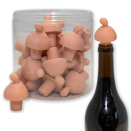 Breast Shaped Wine Bottle Stopper 1 Unit displayed on a wine bottle and in a container.